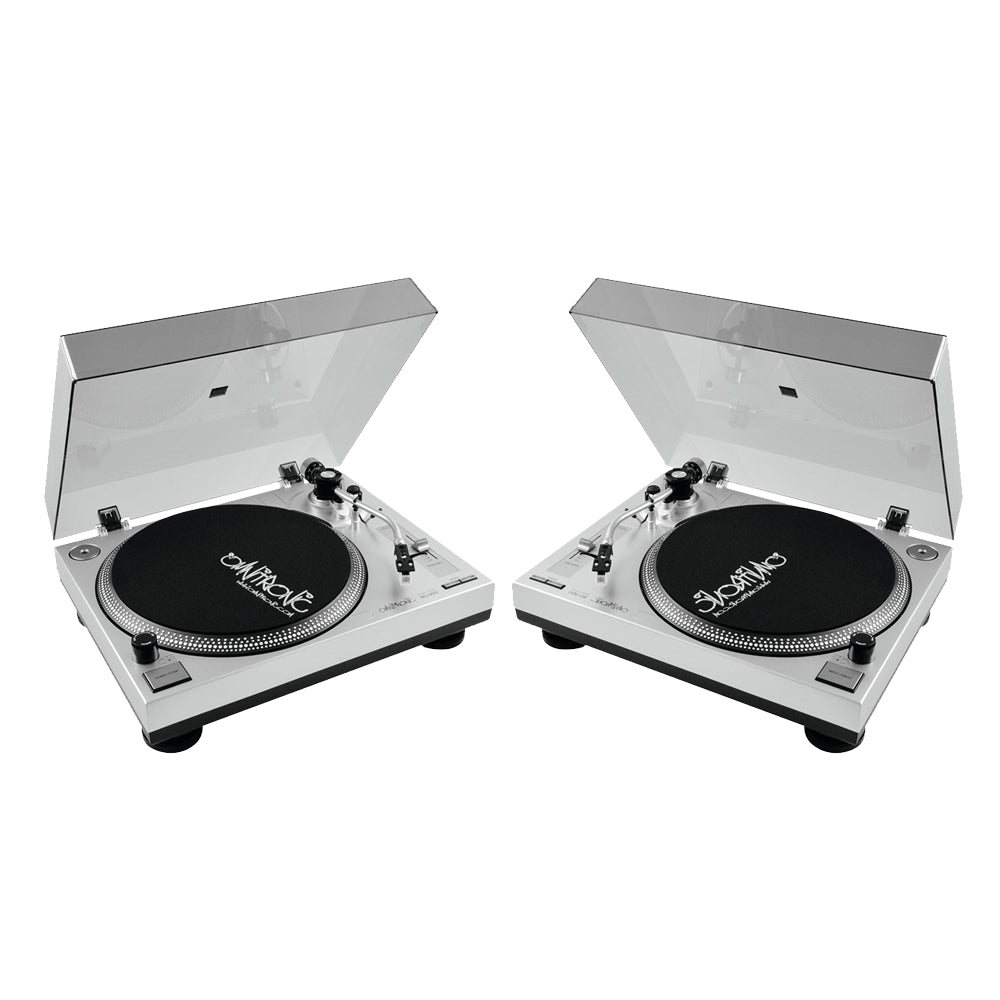 2x Omnitronic BD-1350 Turntable Silver Belt Drive inc Dust Cover DJ Disco Vinyl